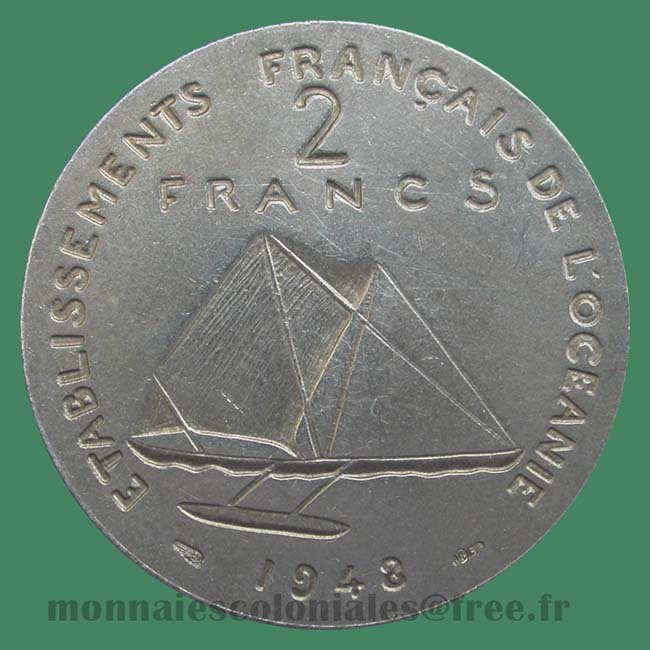 Établissements Français de l'Océanie - 2 Francs 1948 French polynesia Oceania